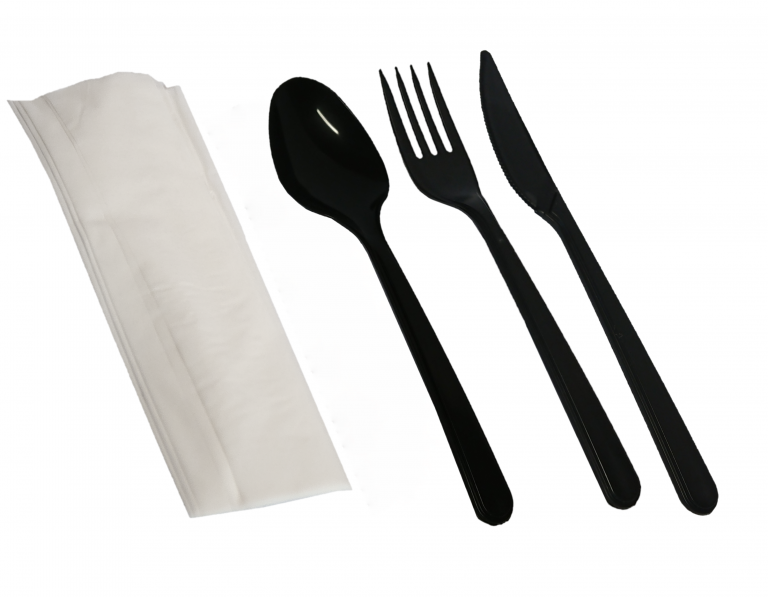 SET PP CRNI VIŠEKRATNI 4u1 180mm (VILICA+ŽLICA+NOŽ+SALVETA) (1x250kom)
